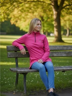 Reebok‎ S Play Dry pink Women’s pullover athletic athleisure half zip tunic top